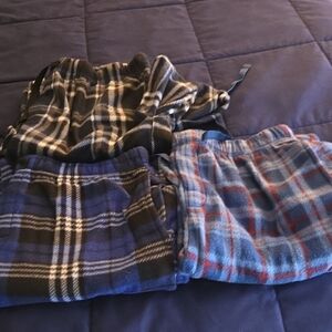 Cozy Mens Plaid Fleece Pajama Bottoms - Blue & Black